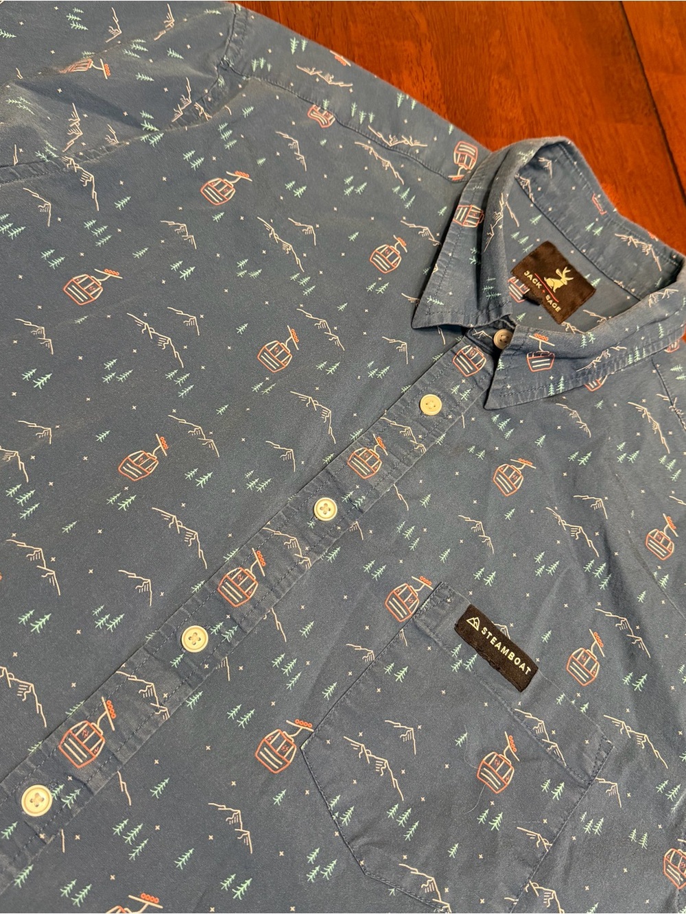 Jack+Sage Steamboat Springs AOP Gondola Ski Mountains Print Camp Shirt Mens XL
